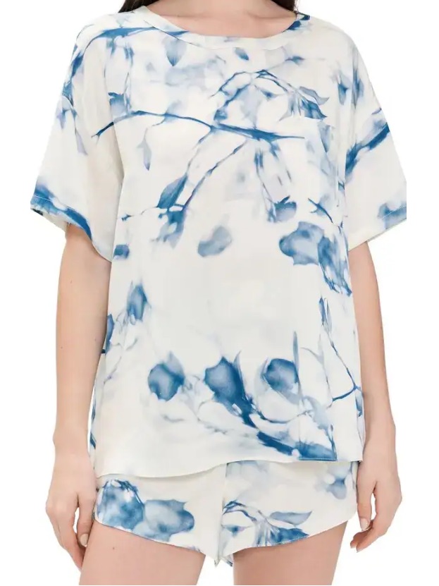 New Lunya Grace Dines Silk T-Shirt & Shorts Pj Set